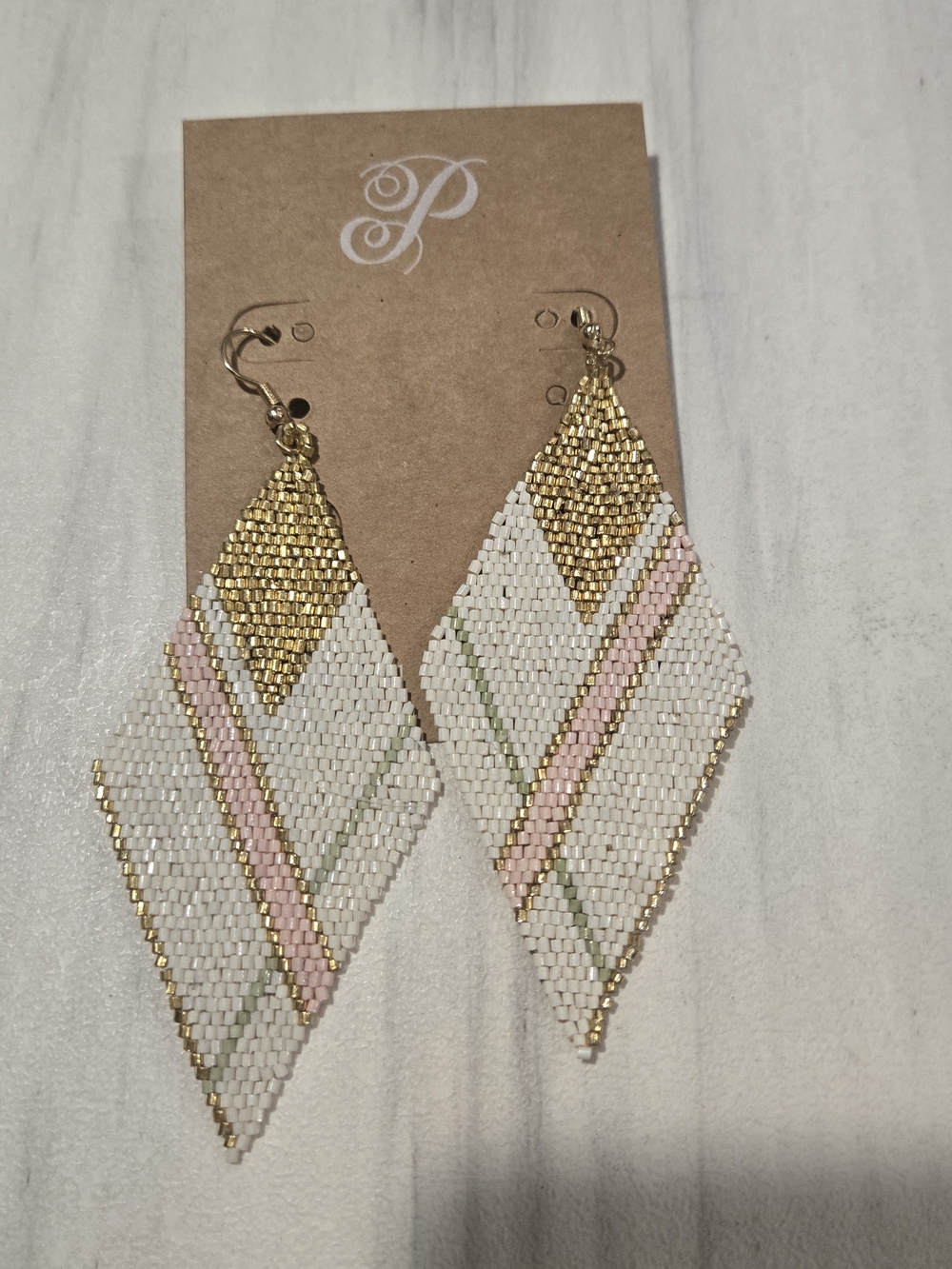 Plunder White, Gold & Pink Beaded Diamond Earrings